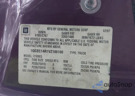 1997 Chevrolet C1500 Fleetside from USA, damaged, VIN 1GCEC14R1VZ186100